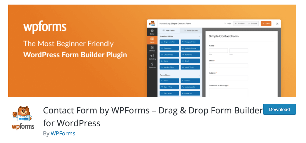 WP Forms Lite contact form plugin for WordPress