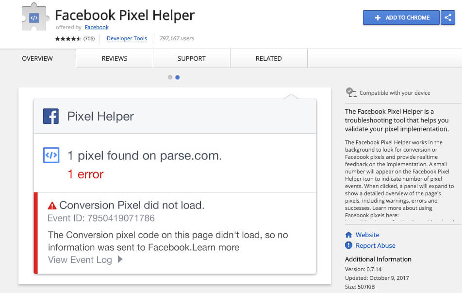 Google Chrome Extensions Facebook Pixel Helper