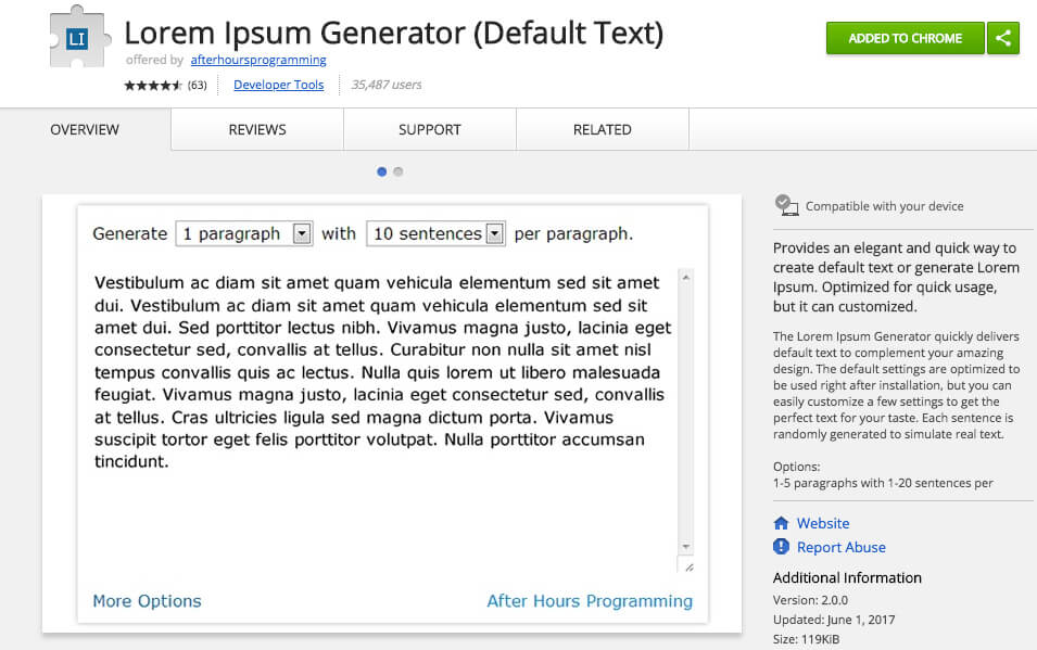 Google Chrome Extensions Lorem Ipsum Generator