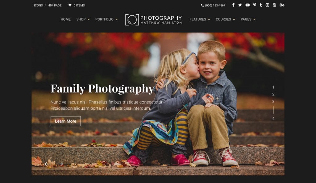 Divi Photography Child Theme Home Page Screen