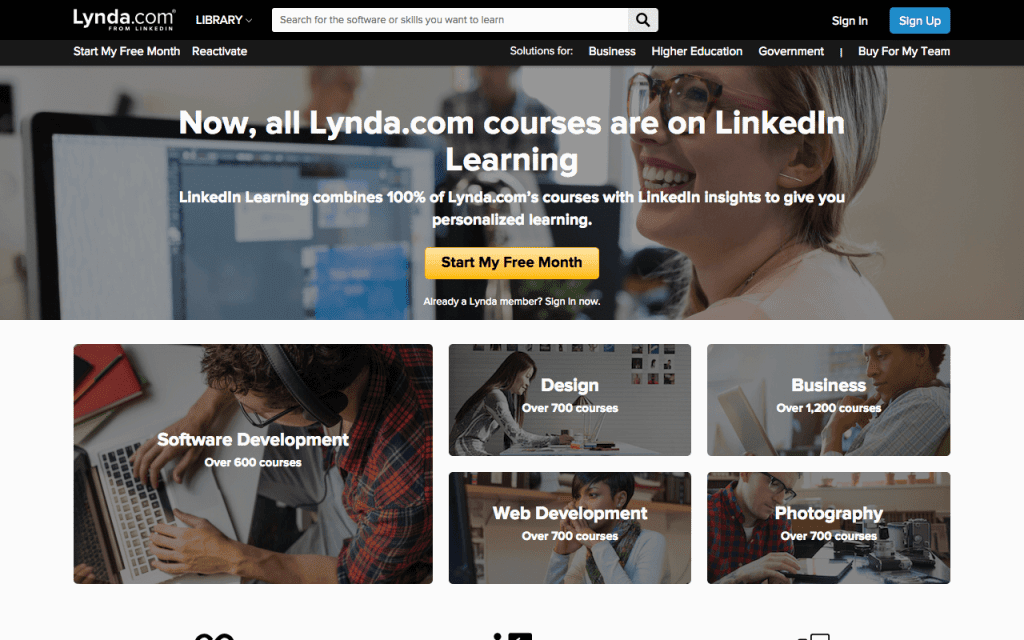 Lynda.com homepage