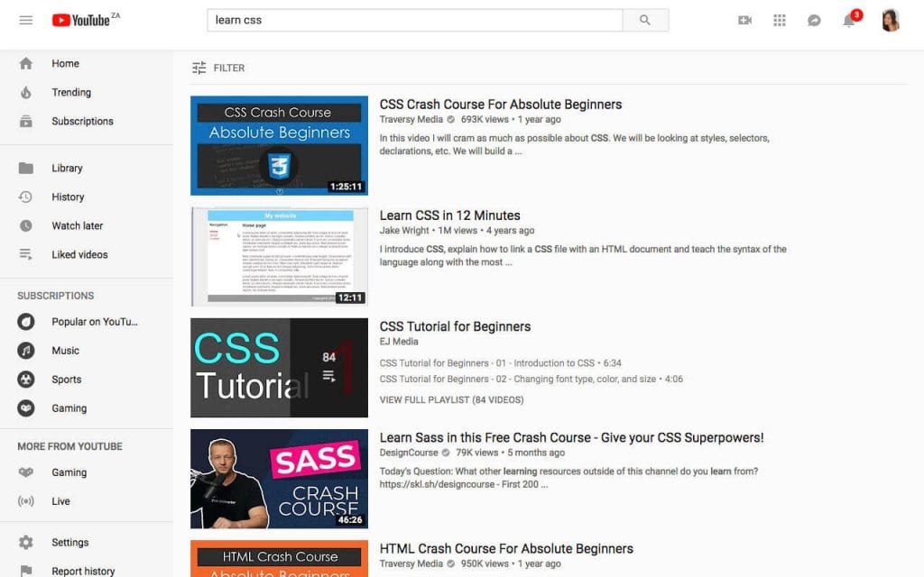 Search on YouTube for CSS