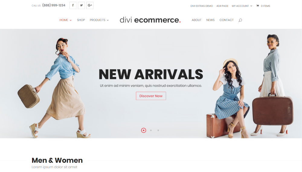 Divi Ecommerce Child Theme Home Page