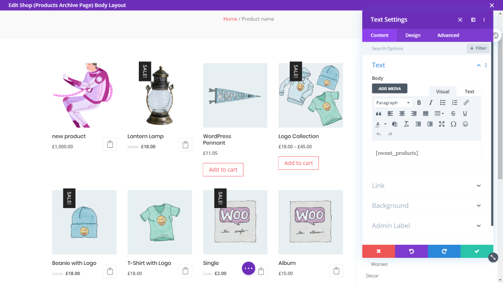 Using WooCommerce shortcodes to display recent products