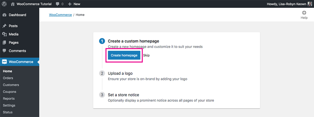 WooCommerce personalize store create homepage