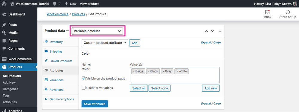 WooCommerce product types variable product