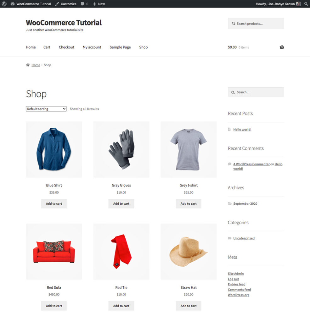 WooCommerce shop page